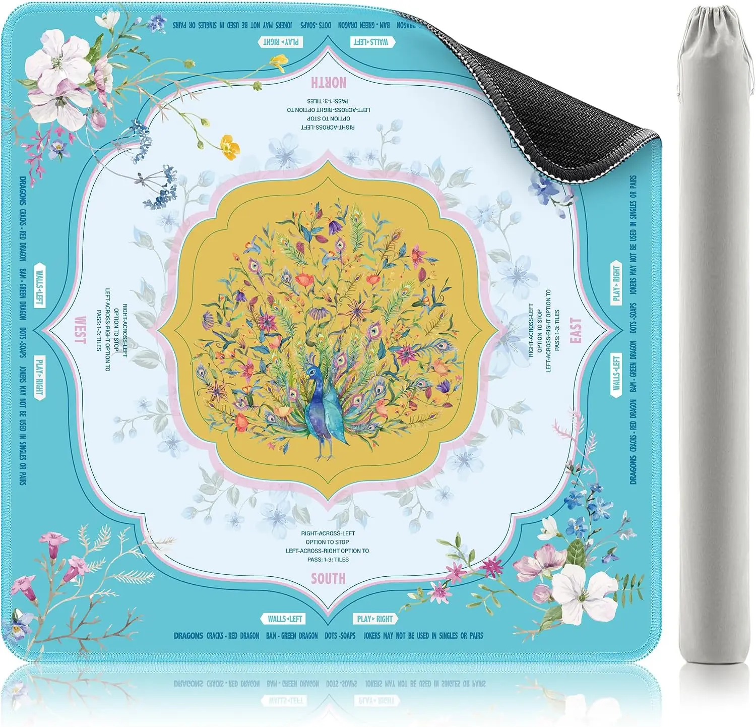 31.5x31.5 Inch Mahjong Mat Non Slip Waterproof Quiet Foldable Game Pad For American Mahjong Turquoise