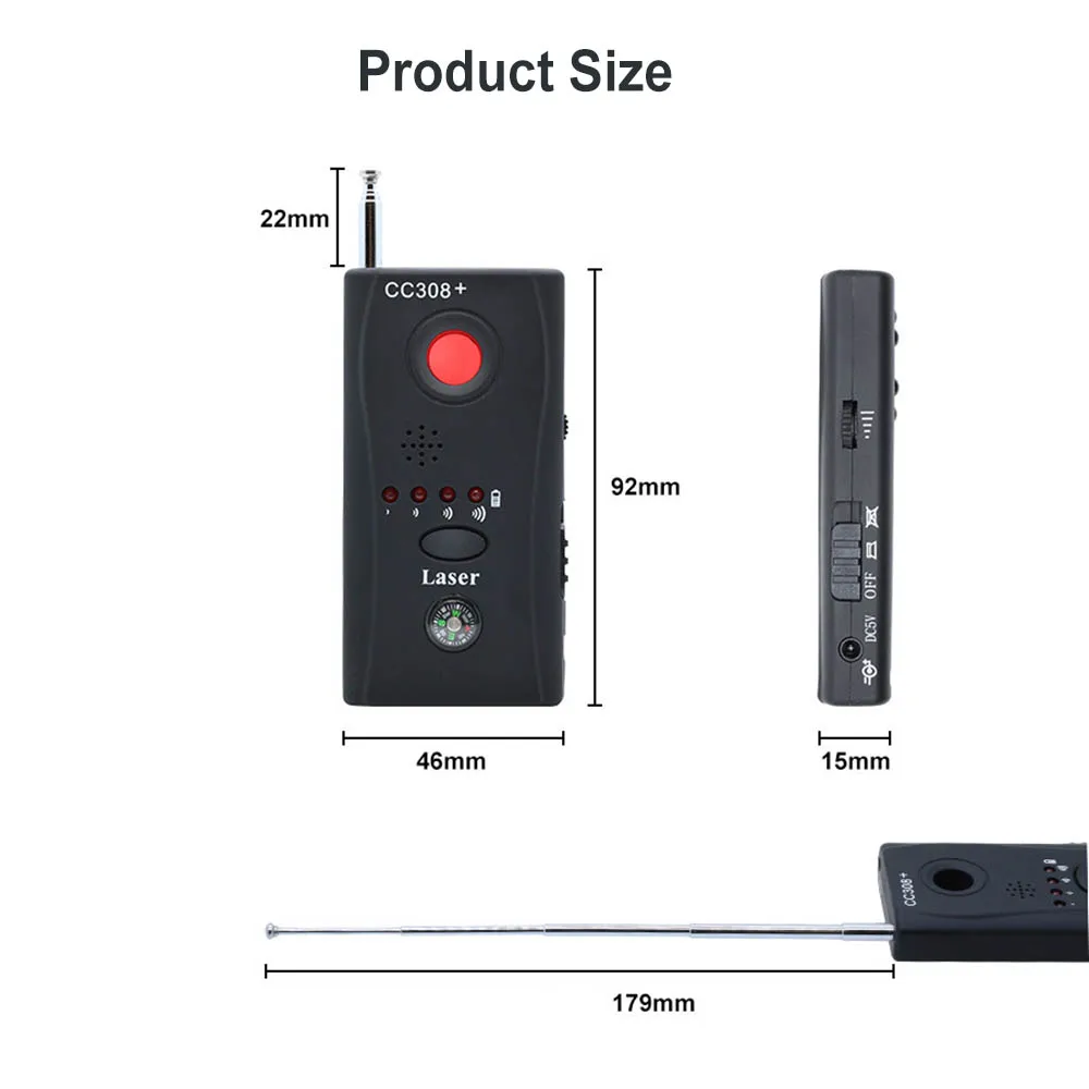كاميرا كشف إشارة الراديو اللاسلكية ، واي فاي كامل المدى ، جهاز RF GSM ، مسح التتبع ، كاشف العدسات مع قابس الاتحاد الأوروبي ولنا ، cc308.