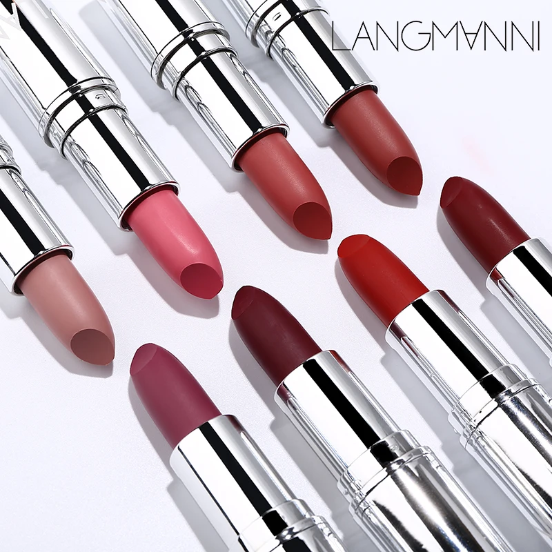 Langmani Silver Tube Matte Lipstick Non Staying Cup Makeup Lipstick 8 colors available
