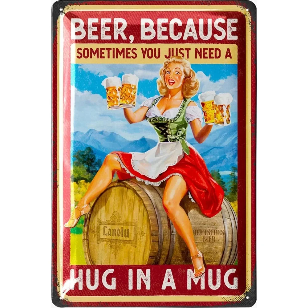 Vintage Beer Sign - Sometimes You Need A Hug In A Mug - Beer Signs for man Cave, Metal Beer Signs,12x8inches