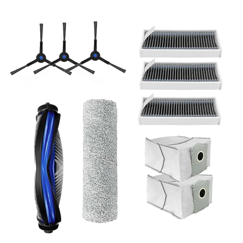 فرشاة الأسطوانة الرئيسية + مجموعة الأسطوانة لـ Ecovacs X8 PRO/X8 PRO OMNI/X8 PRO PLUS فلتر HEPA كيس الغبار فرشاة جانبية أجزاء المكنسة-A77G