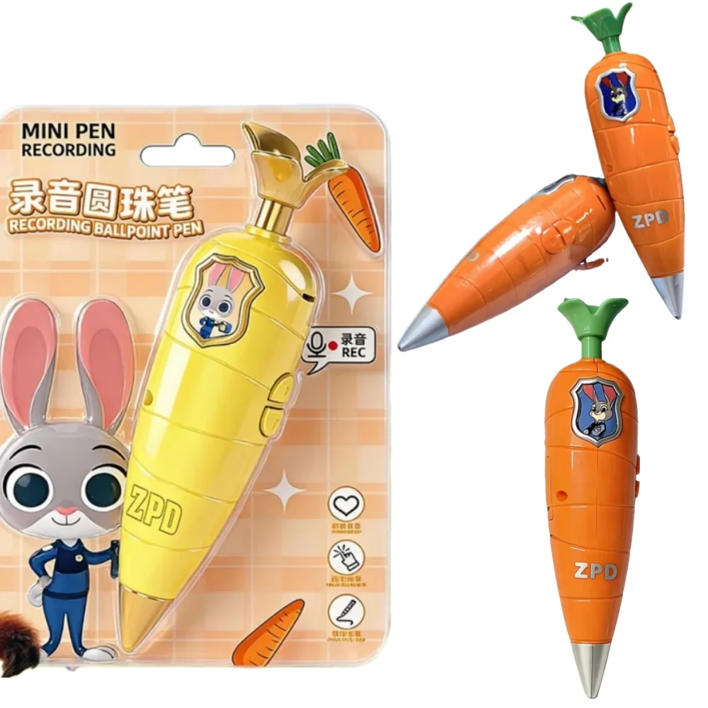 Grabadora de Voz con Forma de Zanahoria, Regalos de Papelería, Bolígrafo, Zootopia 2, Diseño Divertido, Grabación de 60 Segundos, Regalos de Cumpleaños para Niños, Recompensas