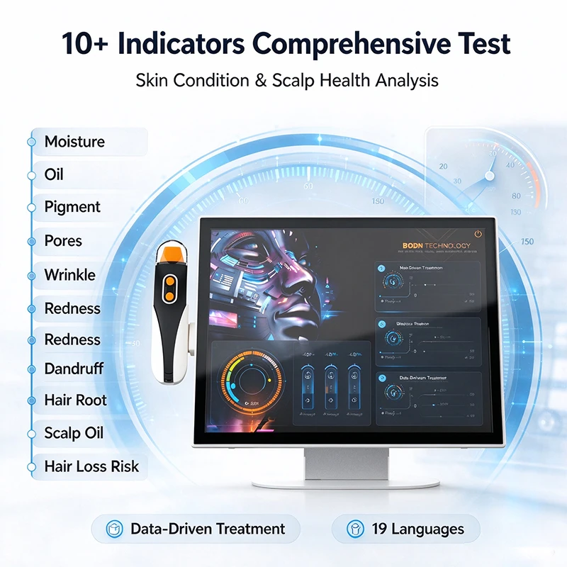 2 in 1 Scalp Hair Follicle Facial Skin Analyzer AI Analysis System 8MP Pixel 50X Zoom 3D Skin Simulation 19 Languages For Clinic