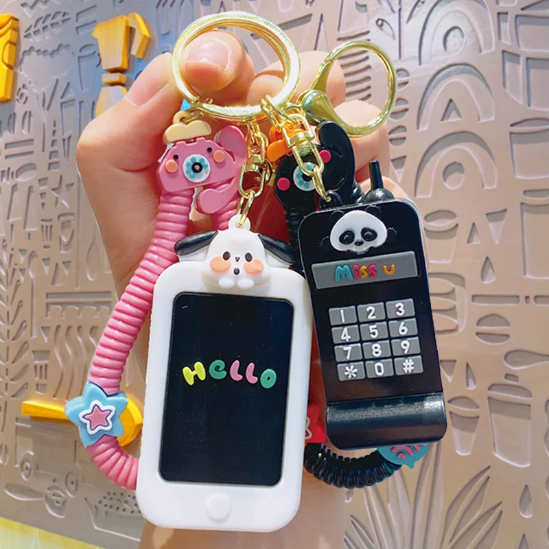 Cartoon Cute Mini Mobile Phone Key Chain Exquisite Radio Pendant Hand Rope Bag Car Key Chain for Boys Girls Birthday Gifts
