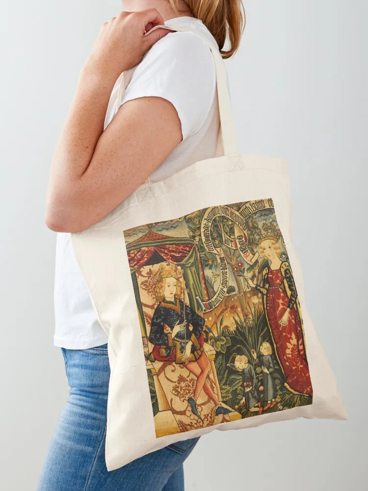 Deux énigmes de la reine de Sheba, sac fourre-tout tapisserie médiévale, sac à bandoulière en toile, sac à main pour femmes, sacs à bonbons