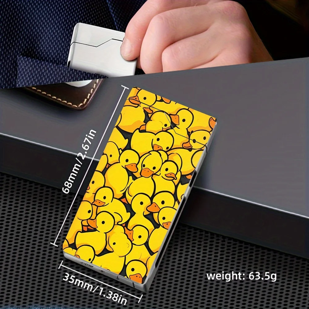 1pc Windproof Electric Arc Lighter, Electronic Lighter with Little Yellow Duck Pattern, Windproof Lighter, Windproof Electric Arc Lighter, Type-C Rechargeable Lighter, Metal Casing, Battery Level Indicator, Dual Arc, Gift Box Packaging, Power-off