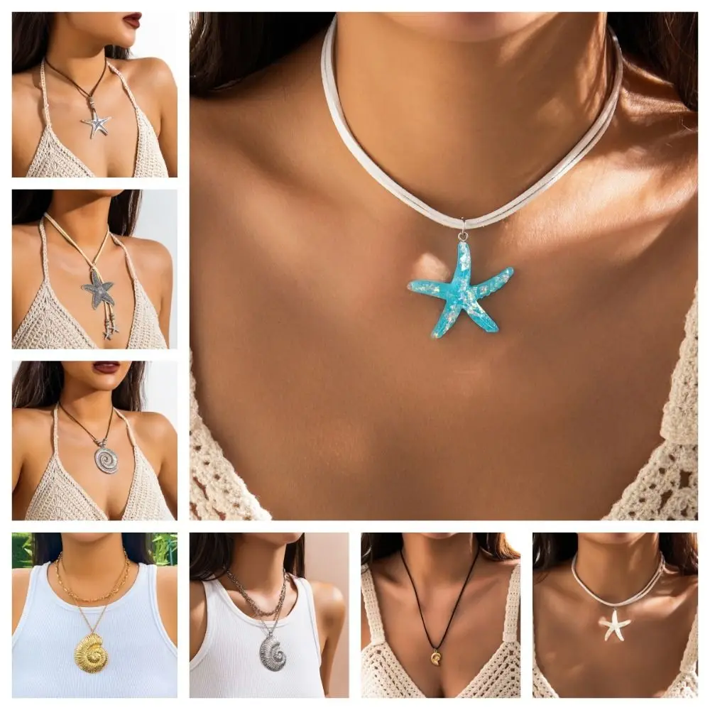 Bohemian Style Conch Clavicle Chain Summer Pendant Gold Starfish Necklace Y2K Accessories Beach Choker Women