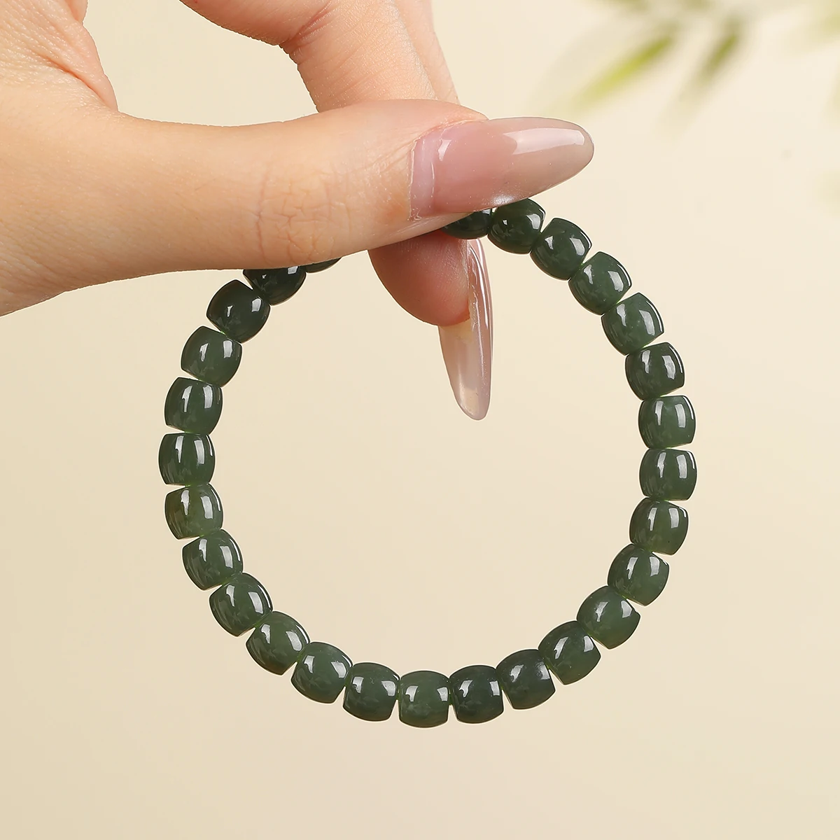 1 Pc Natural Dark Green Hetian Nephrite Jade Bracelet Straight Cut Cylinder Beads Stretch Jewelry Women Men Chakra Bracelets view 4