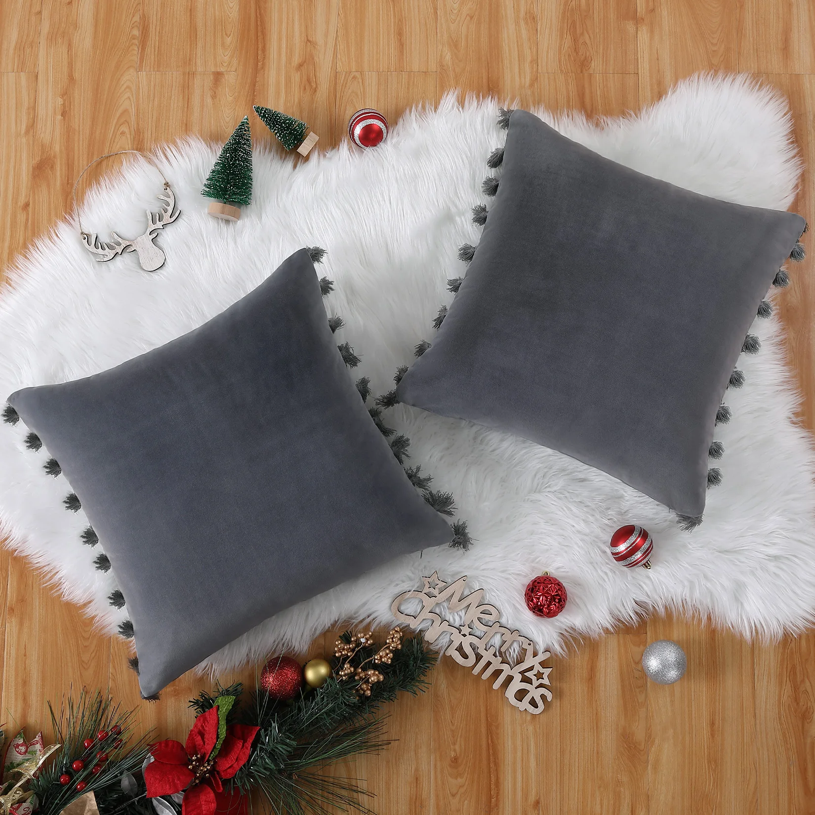 2 Pcs Soft Velvet Throw Pillowcovers Pillow Cases Velvet Rectangular Pillow Covers with Tassels Lumbar Cushion Case