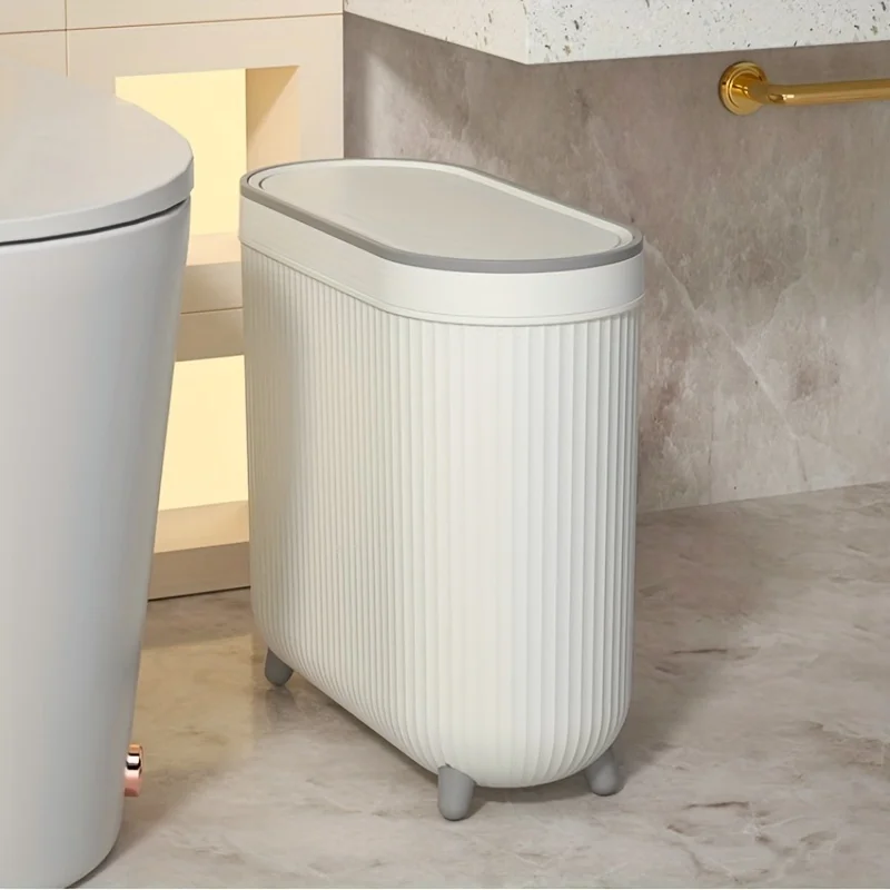 Compact Quiet-Close Trash Can for Bathroom/Bedroom - Electricity-Free, Space-Saving, with Optional Lid