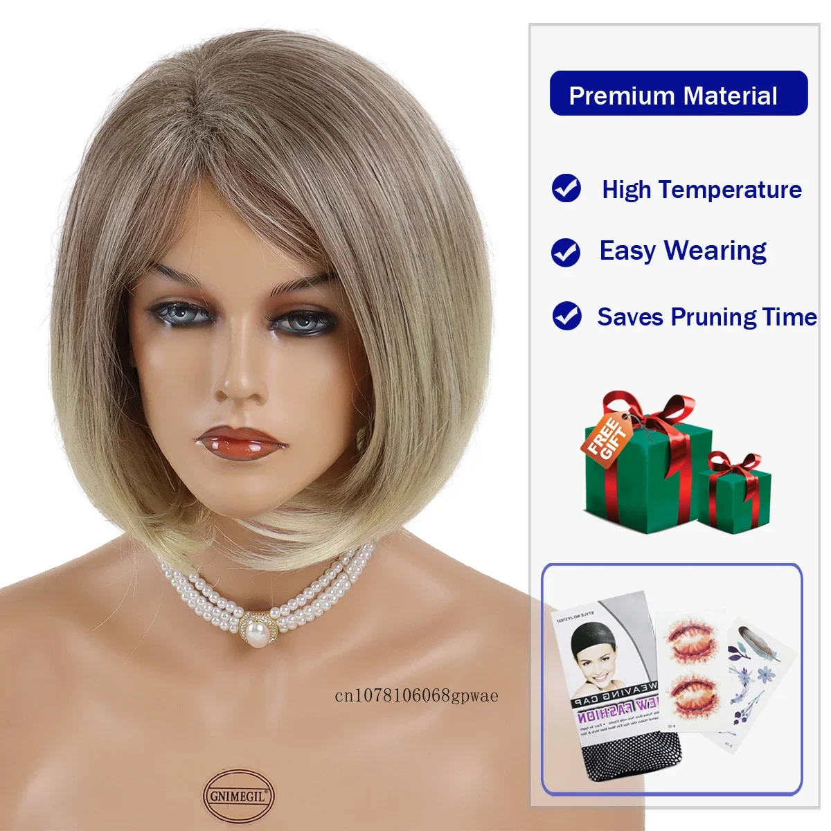 Synthetic Brown Mixed Blonde Wig for Women Natural Short Bob Wig with Side Bangs Natural Haircut Daily Mother Cosplay Halloween