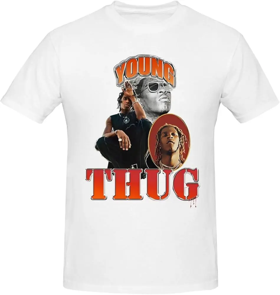 Young Music Thug T-Shirt Short Crew Neck Sleeve Soft Basic Classic Fashion Casual Printing Black