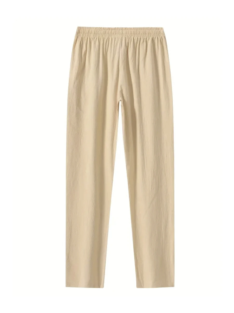 Hot Summer Thin Breathable Men's Casual Pants Solid Color Straight Pants Cotton Hundred Street Loose Tie Pants
