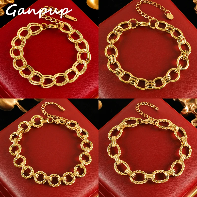 

GANPUP 316L Stainless Steel Metal Thick Link Bracelet Bangle for Women Statement 18K Gold Plated Wrist Chain Waterproof Jewelry