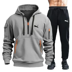 Foreign trade new men's cardigan stand collar sports suit youth sportswear leisure slim running sports two sets