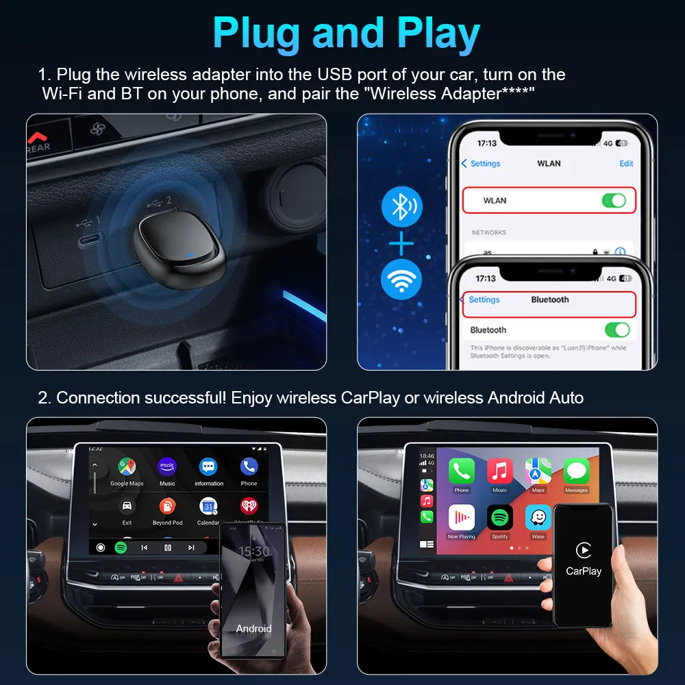 Bedraad Naar Draadloze Carplay Box 2in1 CarPlay & Android Auto MIni Adapter Plug & Plug Voor Mazda Subaru Audi Mercedes Toyota CarPlayBox