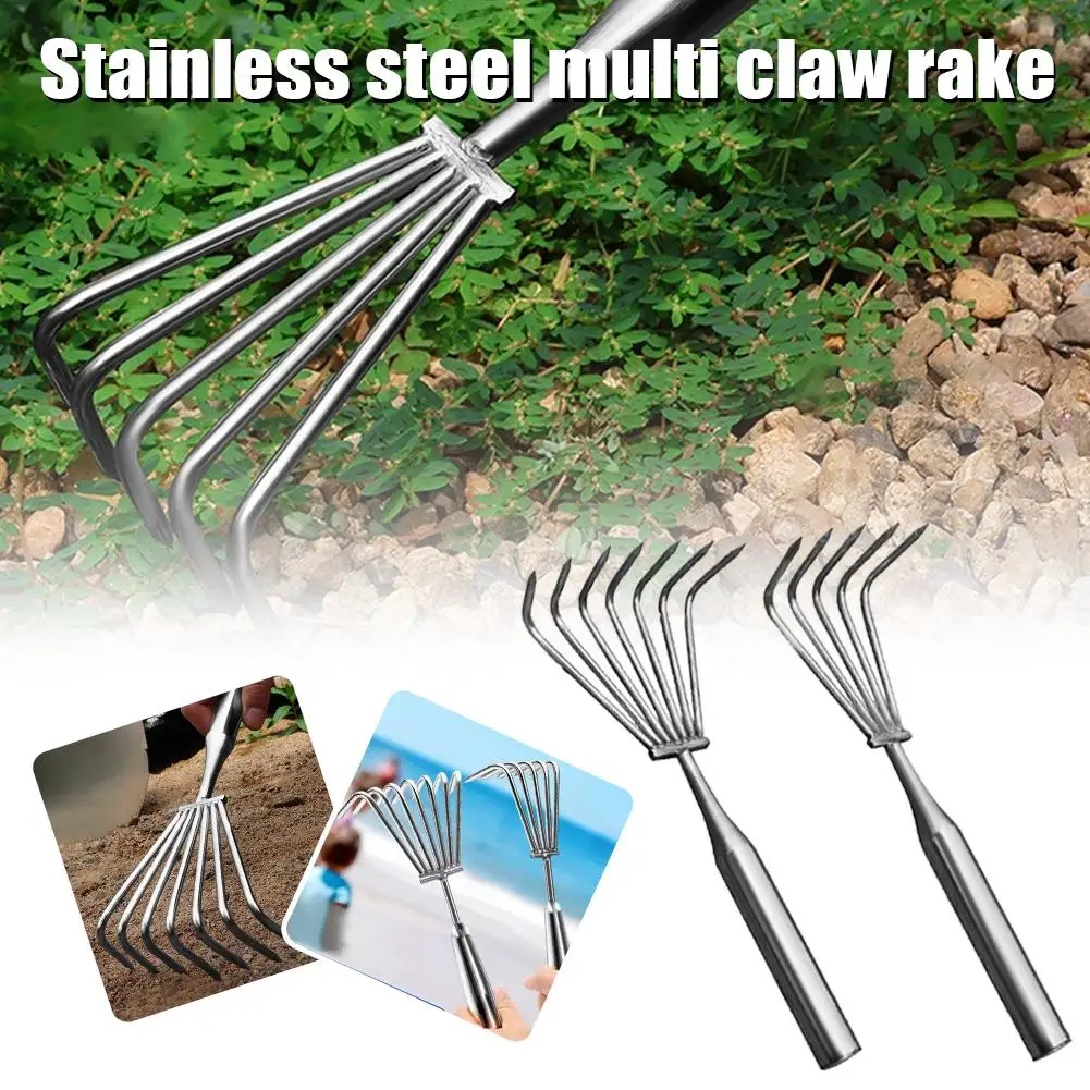 Stainless Steel Soil Rake Multi-Claw Small Rake With Integrated Steel Handle For Home Flower Pot Bonsai Garden Planting Tool Use