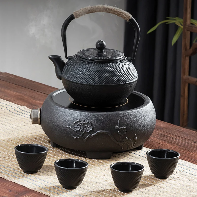 GIANXI Cast Iron Tea Pot Camping Party Round Stove Boiling Tea Open Fire Tea Water Separation Teacup Tea Set Accessories Tea Set