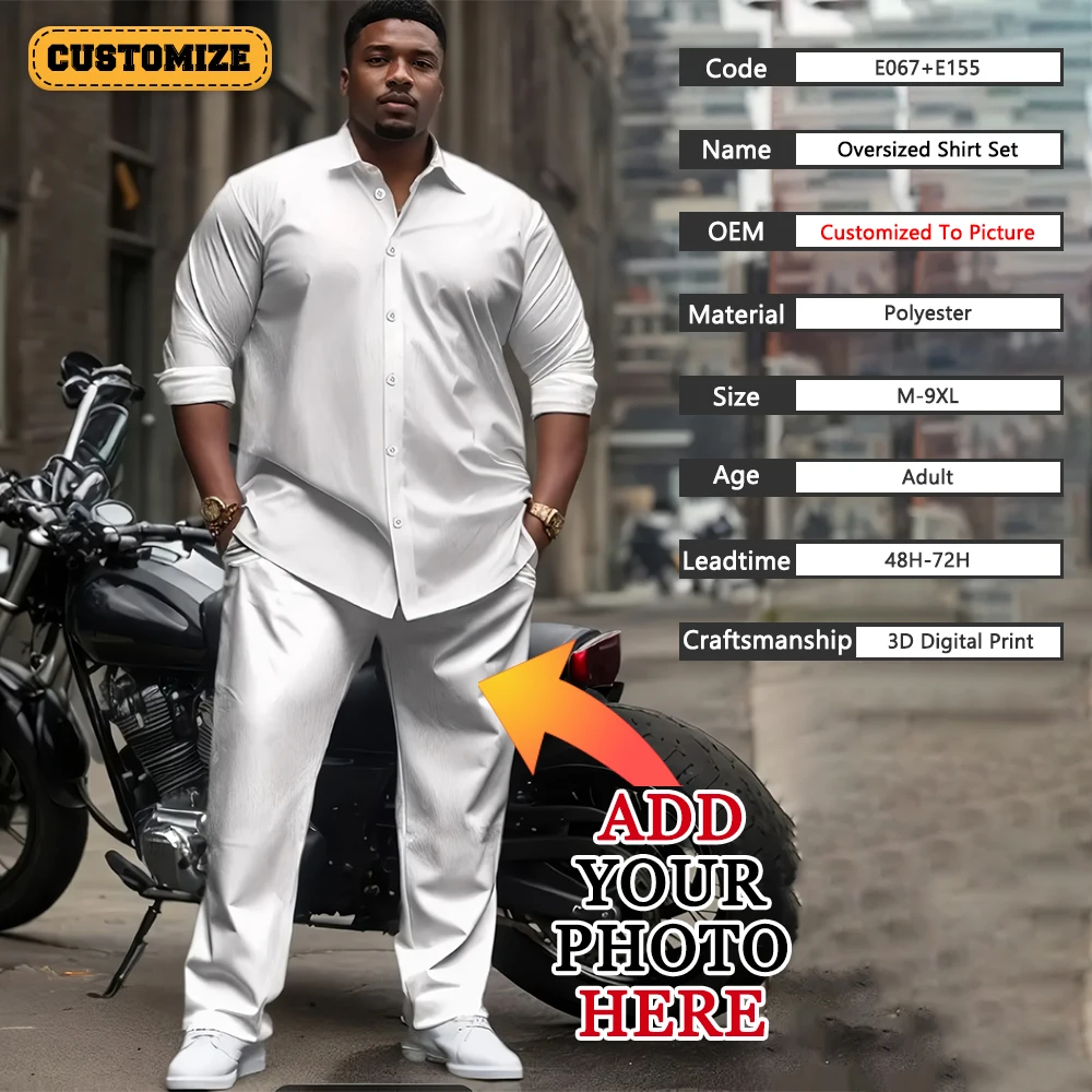 Custom Pattern/LOGO Oversized Men Shirts Set for Long Sleeve Summer Men's Clothing Full Print Design Yourself Personalized Gift