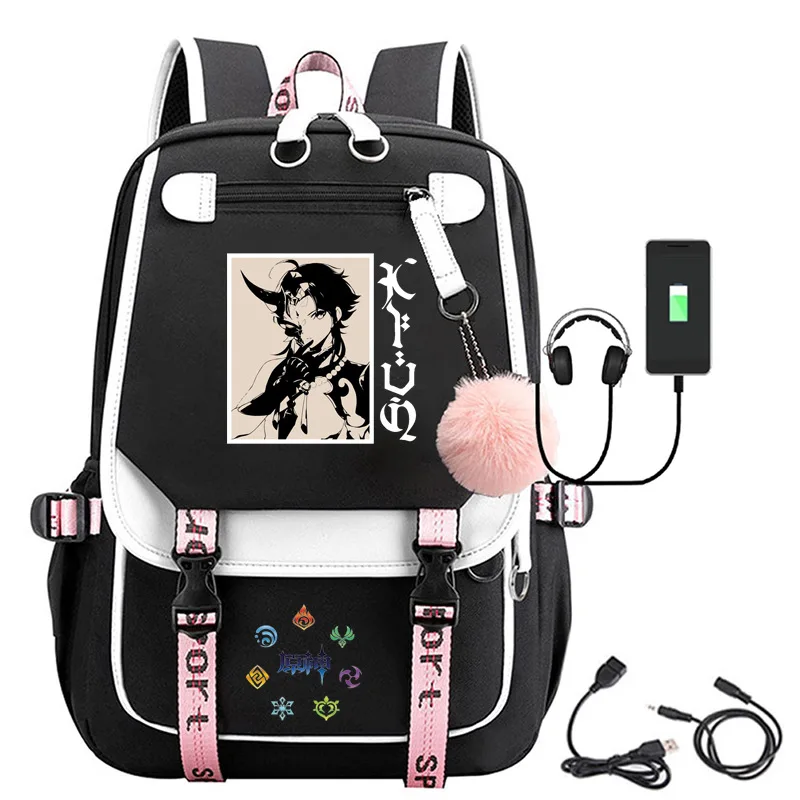 Mochila De impacto Genshin para hombre y mujer, de dibujos animados de Anime morral, Oxford, resistente al agua, cinturón, bola, interfaz USB