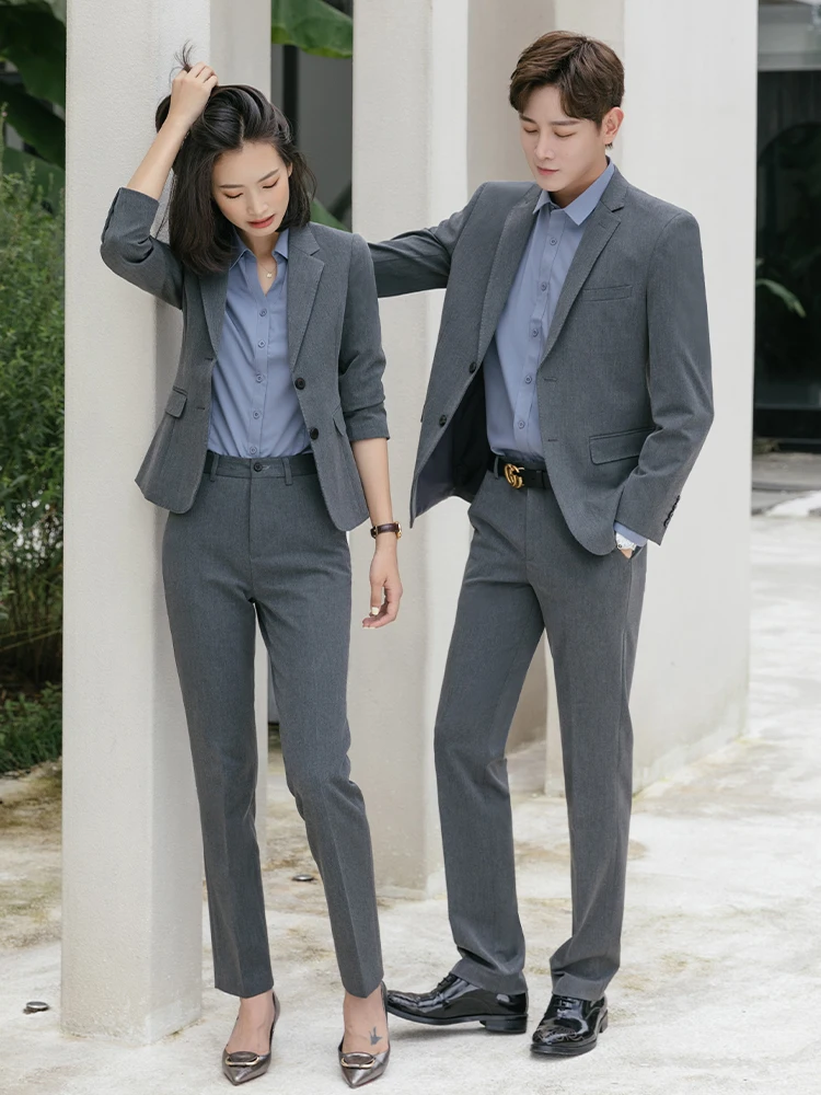 Gray Formal Suit Set for Men And Women Business Interview Workwear Spring Autumn Professional Outfit Career Ambiance