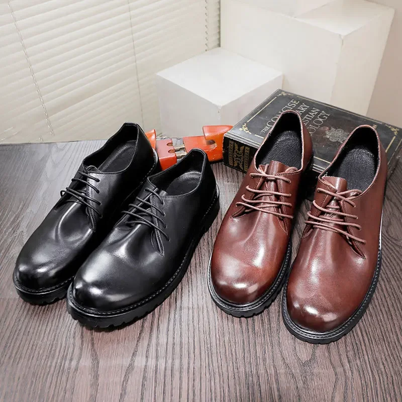 

New Desert Shoes Retro Washed Leather Outsole Derby Fashionable Lace Up Business Big Toe Shoes Men's Shoes