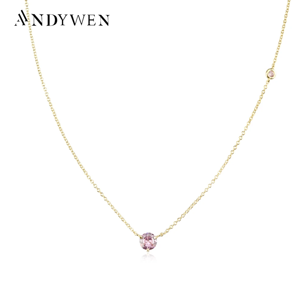 ANDYWEN Winter 925 Sterling Silver Gold Lavender Rhodolite Zircon Charm Pendant Long Chain Necklace 2021 Wedding Jewelry Gift