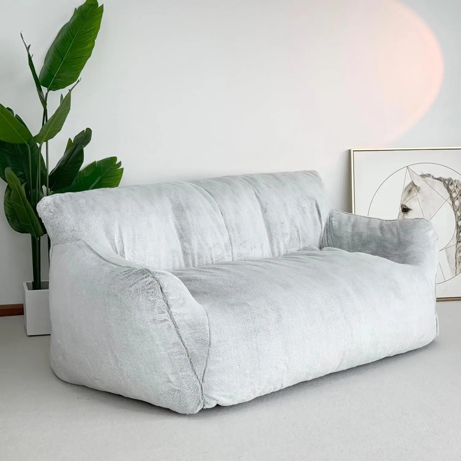 Giant Bean Bag Chair Sofa,Memory Foam Filled Floor Loveseat With Faux Fur Cover And Wide Armrests For Adults In Living