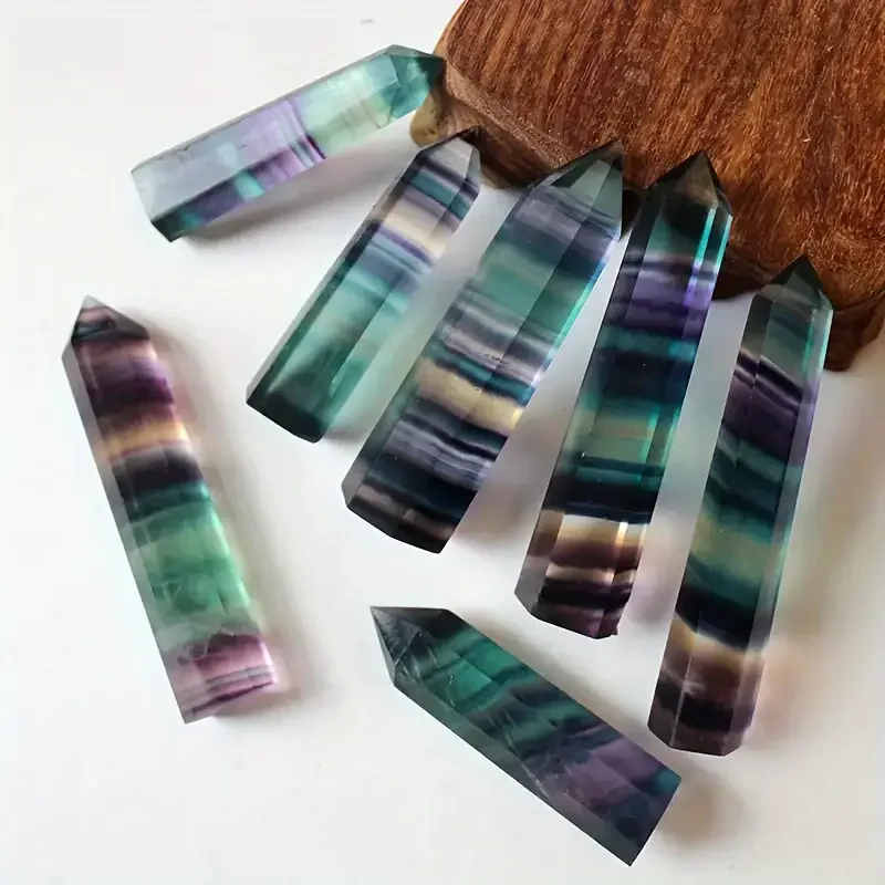 1pc Natural Fluorite Crystal Colorful Striped Fluorite - 1.57-2.76inch Quartz Crystal Stone Point Hexagonal Wand