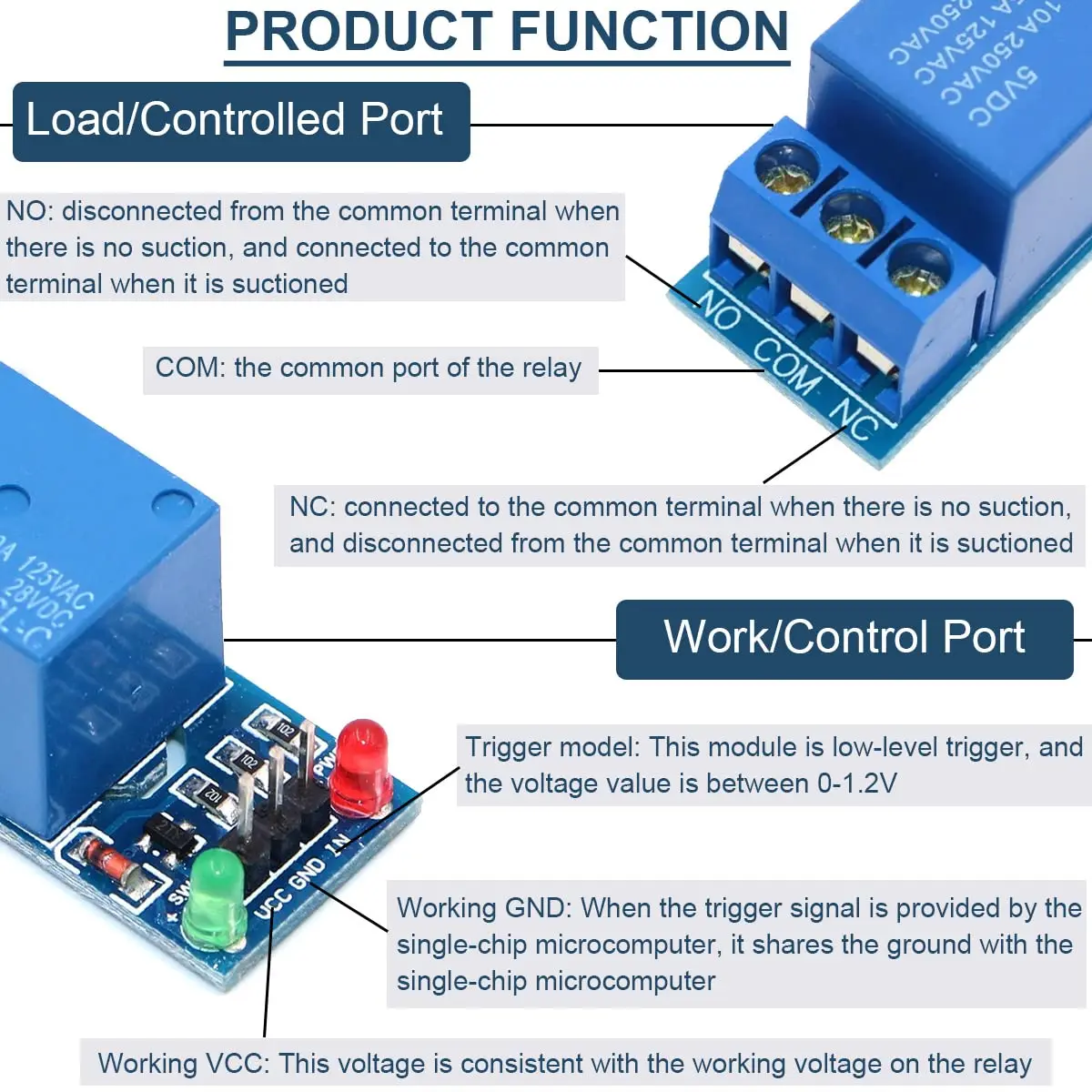1 Channel Relay Module 5V Low Level Trigger Relay Shield Module Control Board with Optocoupler Isolation LED Warning Lamp Dupont