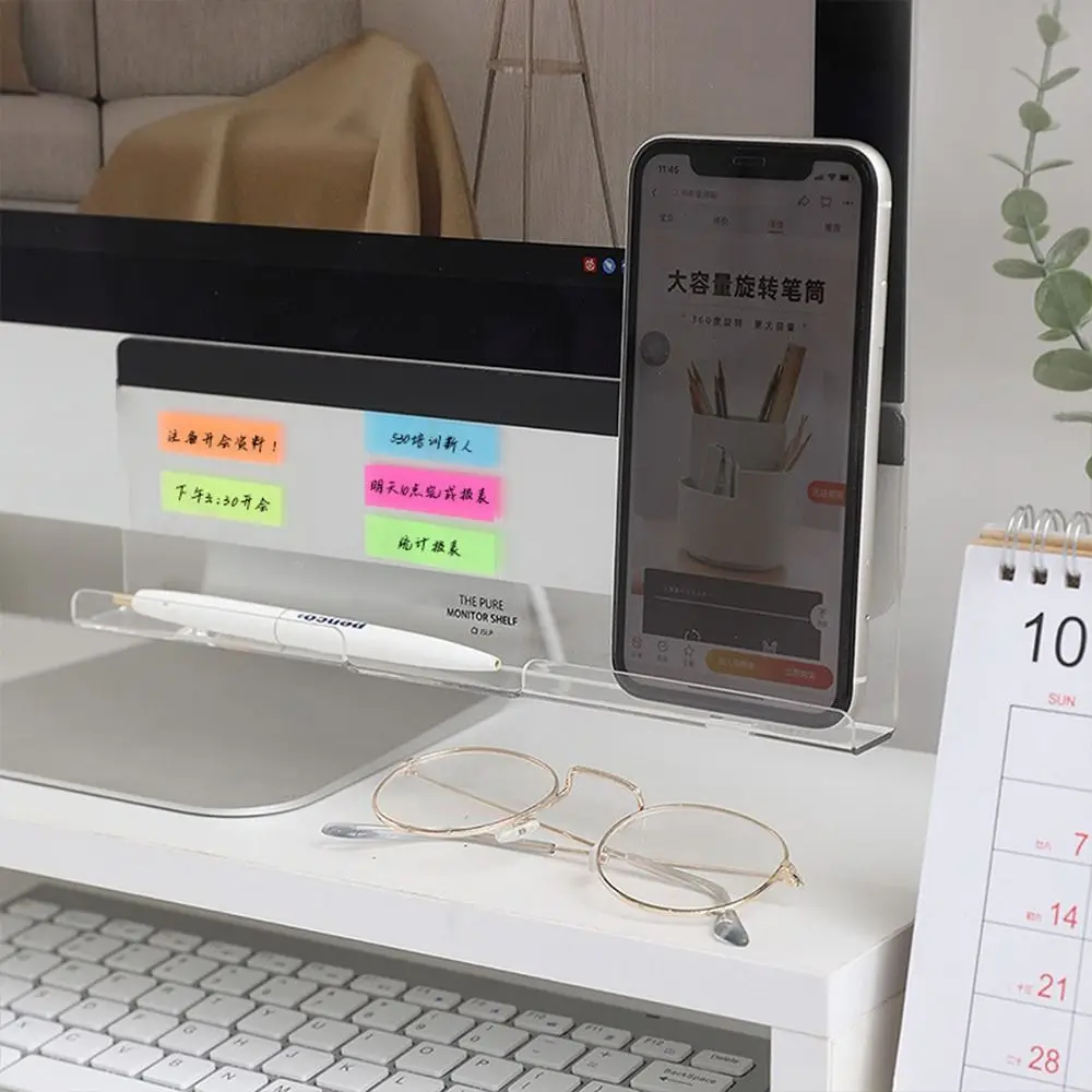 Desktop Storage Monitor Message Memo Board Desk Organizer Transparent Desk Side Storage Rack Minimalism Acrylic Notes Board