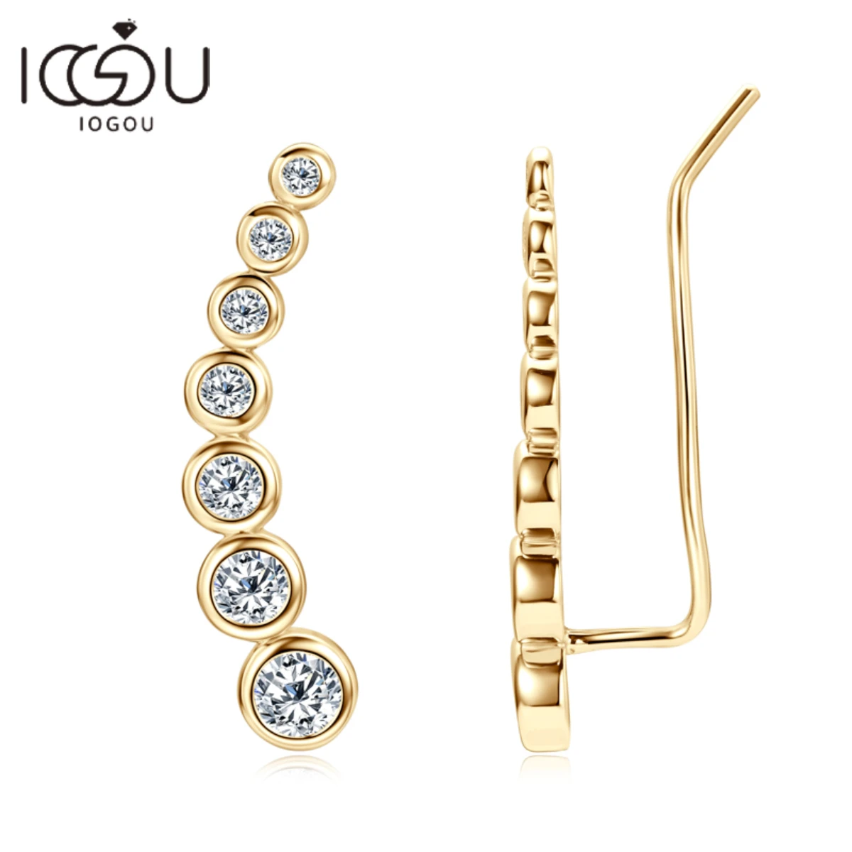 IOGOU Trendy 1.52CTTW Pełna ramka Moissanite Kolczyki sztyfty dla kobiet Prezent 925 Srebro Oryginalna biżuteria 5-7 kamieni Climbers