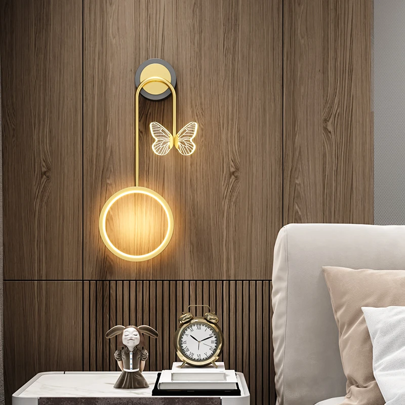 

Nordic New Light Luxury Master Bedroom Creative Living Room Background Bedroom LED Bedside Butterfly Wall Lamp