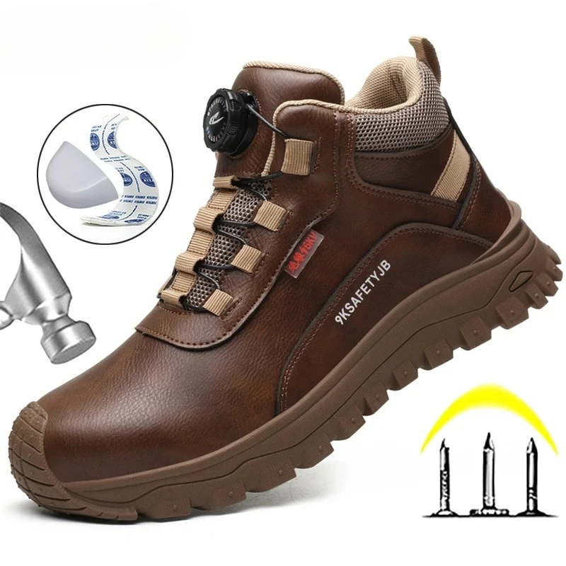 Rotating Button Indestructible Shoes Safety Boots Men Steel Toe Work Boots Waterproof Non-slip Puncture-Proof Protective Shoes