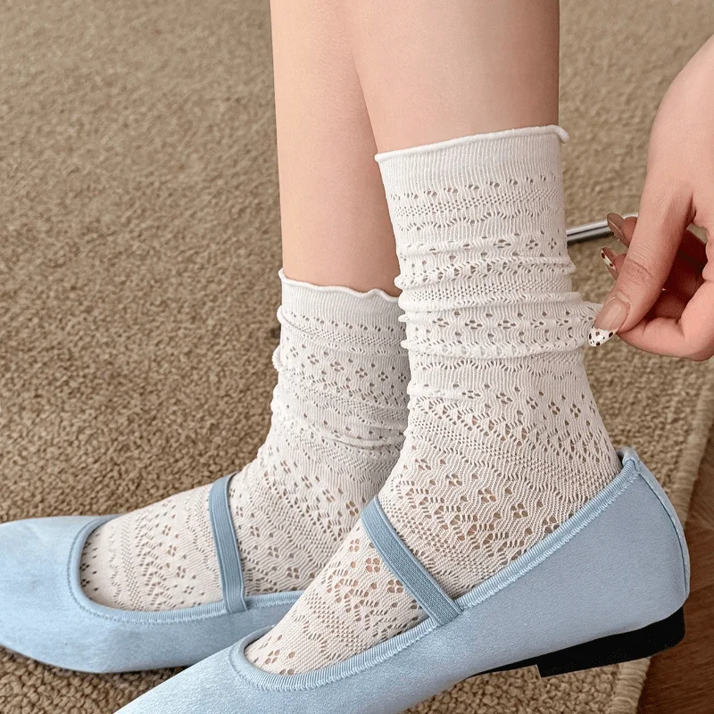 Damensocken, einfarbig, Netzstoff, atmungsaktiv, modisch, lange Socken für Damen, neue Sommer-Crew-Socken