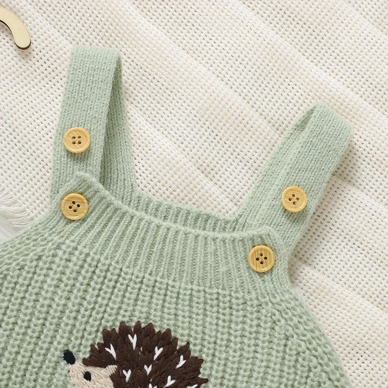 Baby Rompers Knitted Infant Boy Sling Jumpsuit Cute Embroidered Hedgehog Newborn Kid Clothing 0-18M Sleeveless Overalls Playsuit