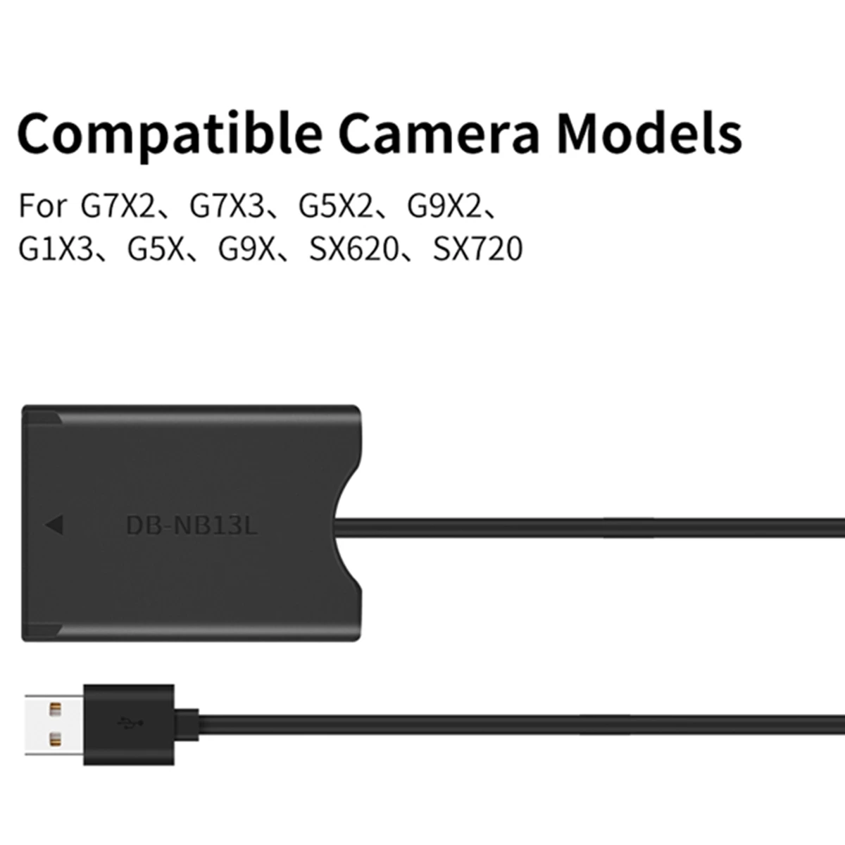 NB-13L Dummy Battery with USB-A Power Adapter DC Coupler for Canon G7X2 G7X3 G5X2 G9X2 G1X3 G5X G9X SX620 SX720 SX730 HS