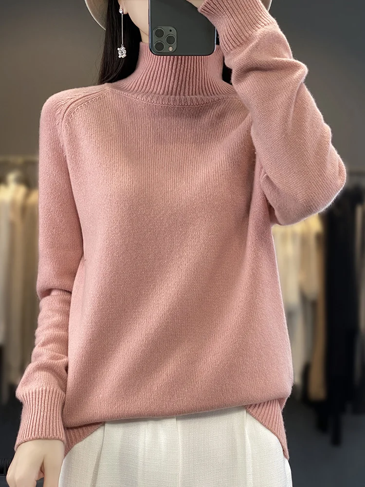 

Fashion Basic Autumn Winter Merino Wool Sweater Mock Neck Cashmere Pullover Solid Color Soft Long Sleeve Basic Clothing Tops
