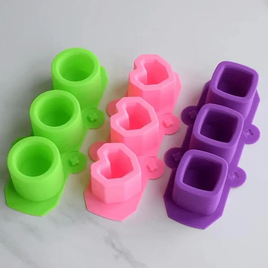 3 Hole Random Color Silicone Mold Gypsum Concrete Mould For Succulent Flower Pot DIY Aromatherapy Candle Decor