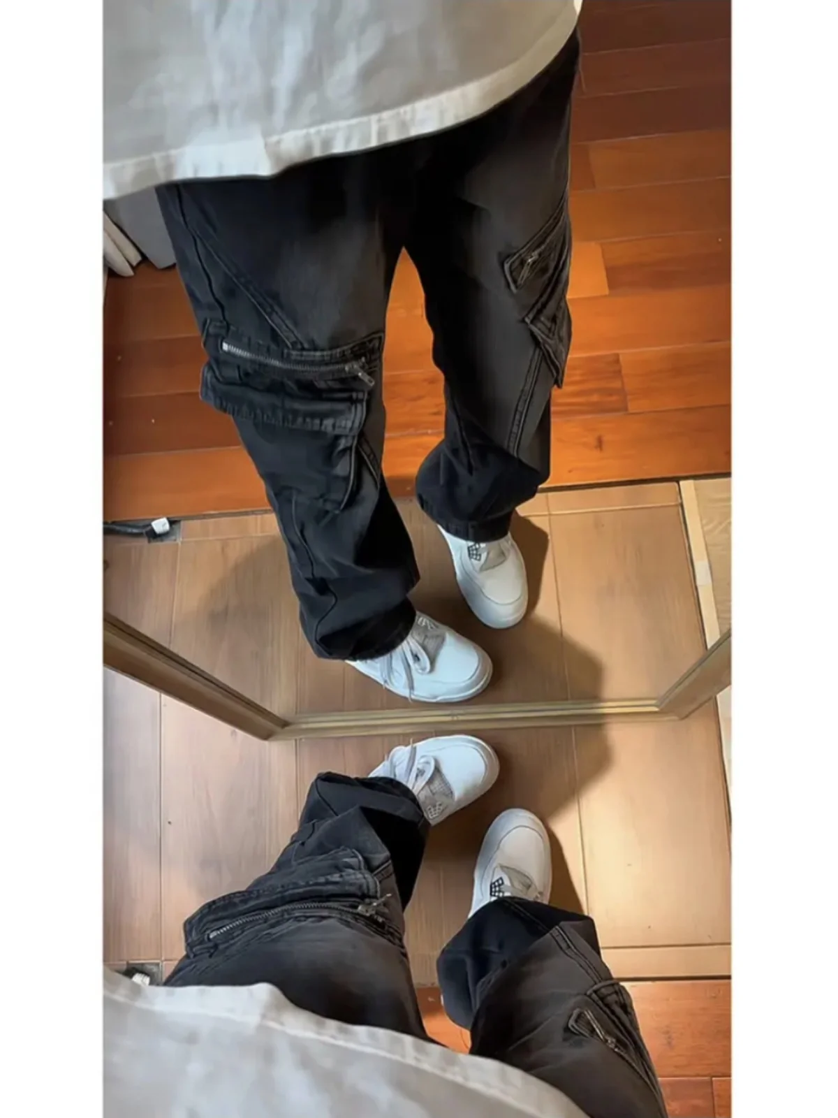 Black Knife  Jeans Men's Spring Autumn American Style Multi Pocket Workwear Loose Fit Straight Leg Non Tight Micro Flare ...