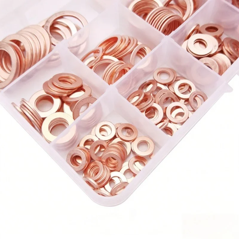 320Pcs Copper Gasket Set M5 M6 M8 M10 M12 M14 M16M20 O-Ring Copper Sealing Gasket Combination Set Automobile Repair Fastener Set