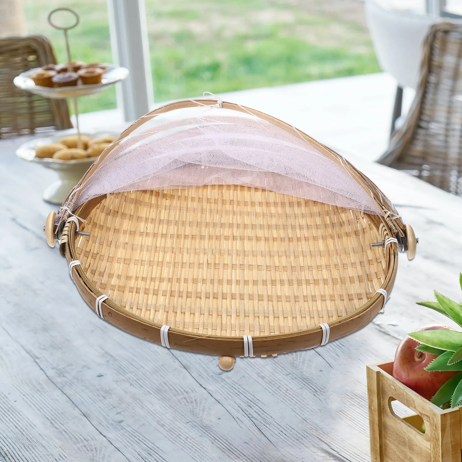 Bamboo Food Storage Basket with Mesh Cover – Ventilated, Fly-Proof, Lightweight for Bread, Fruits & Vegetables
