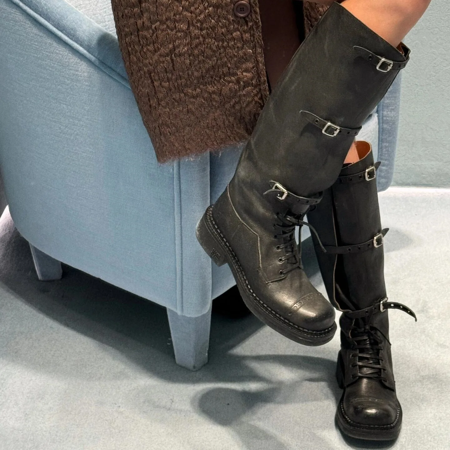 Winter Women Biker Boots Fashion Belt Buckle Ladies Elegant Platform Long Pipe Booties Casual Women's Knee High Booties