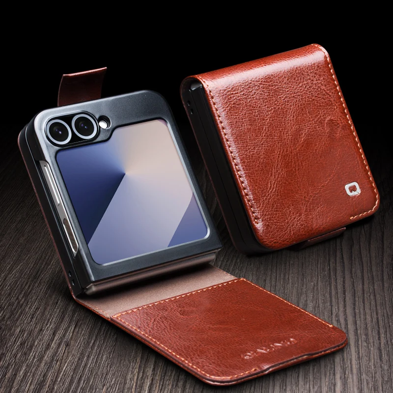 QIALINO 100% Natural Genuine Leather Case for Samsung Galaxy Z Flip6 Flip5 Flip 6 Flip 5 5G Premium Cowhide Wallet Cover