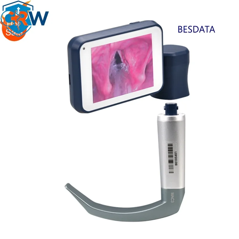 CRW  HD Image Reusable Stainless Steel Handheld Miller0 MAC1 Video Laryngoscope Kit with 6 Blades for Pediatric and Adult