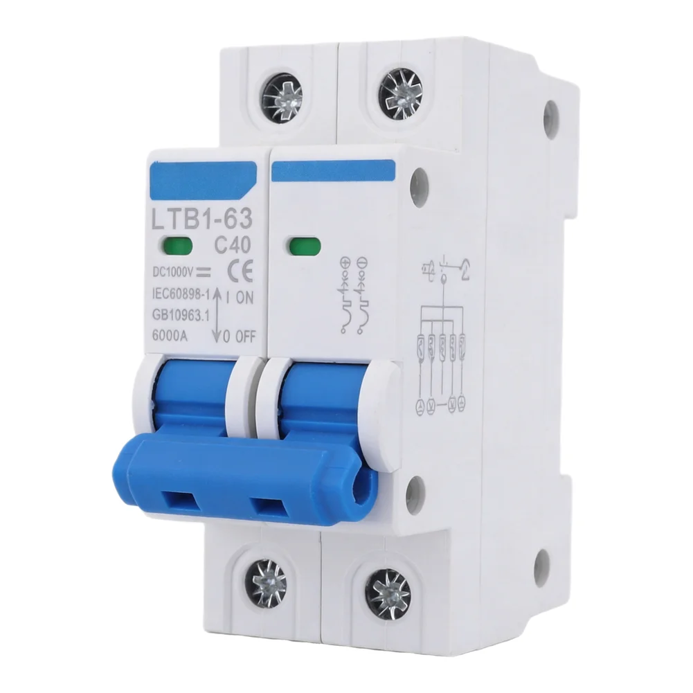40A 2P Miniature DC Circuit Breaker For Solar Arrays 40A Rated Current 35mm DIN Rail Mount For Solar PV Systems