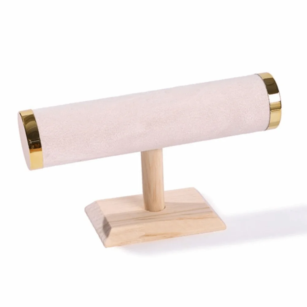 

T-bar Bracelet Display Stand Wooden Hairband Watch Jewelry Rack Holder Gold Color Velvet Jewelry Storage Stand Home Decor