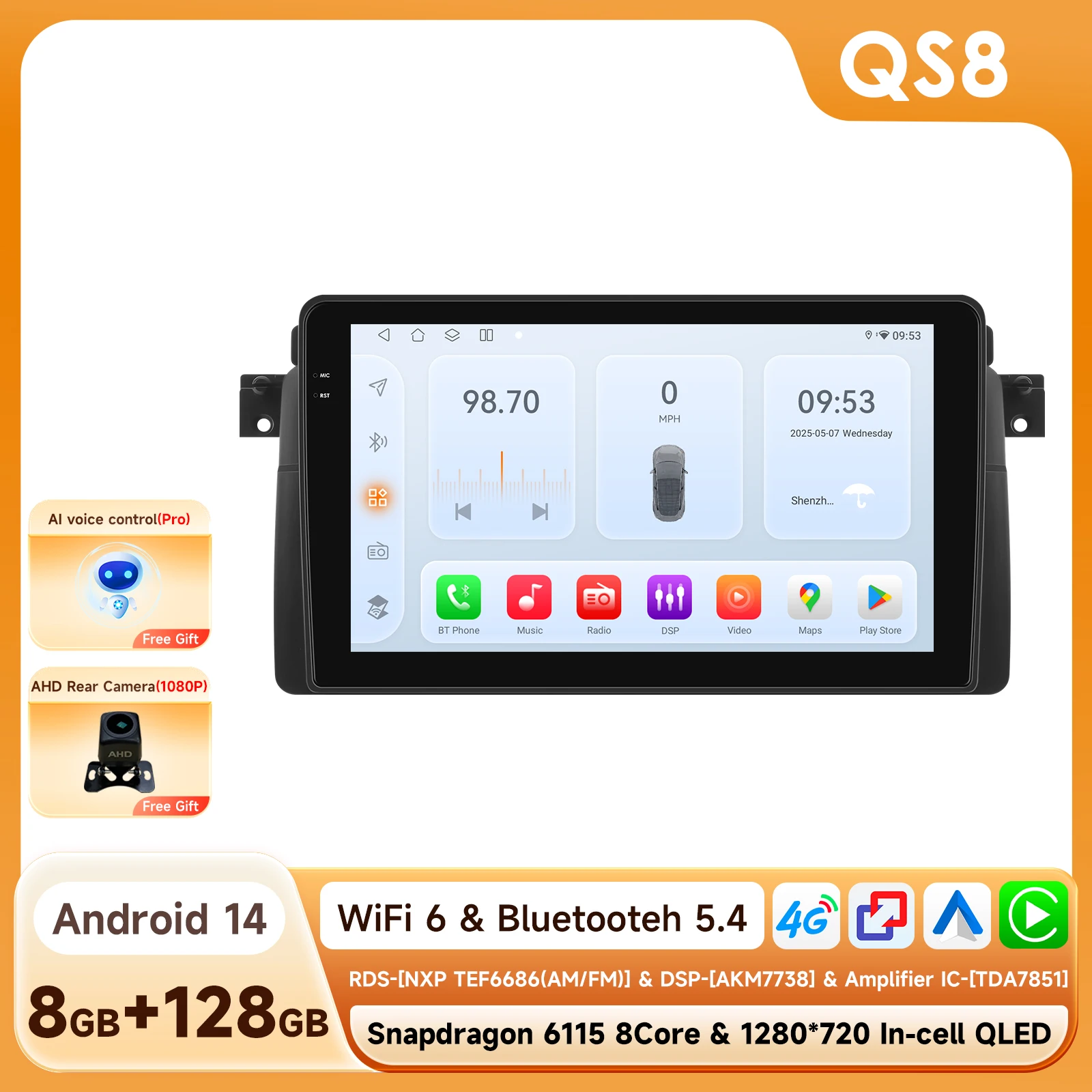 OSSURET 6115 Android autoradio voor BMW 3 E46 M3 1999-2006 draadloze Carplay Android Auto Multimedia 2Din 8CORE ADAS Stereo GPS