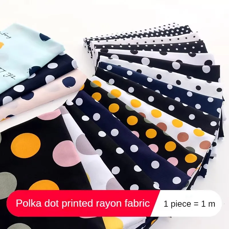 Summer Polka Dot Printed Rayon Fabric By Meters for Dress Clothes Pajamas Bedding Sewing Needlework Cloth Smooth Breathable Soft