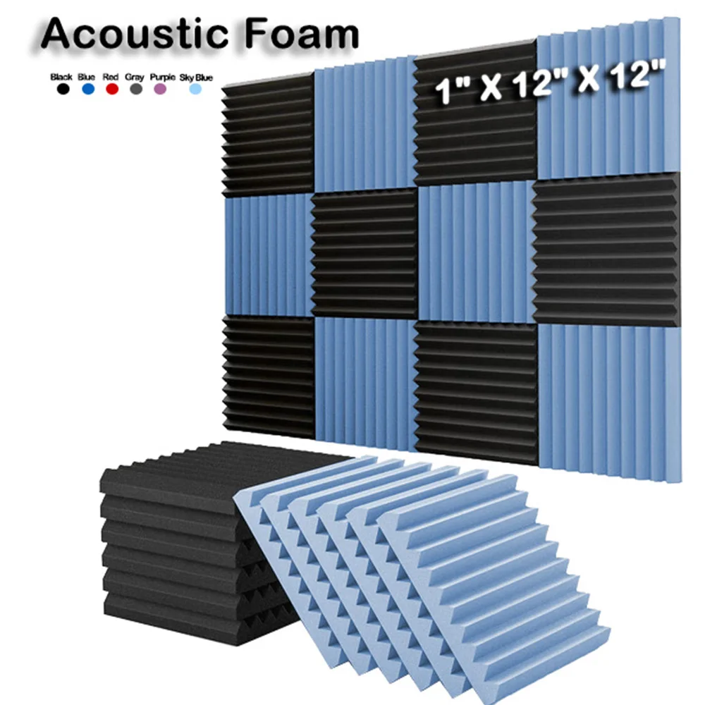 

12/24Pack 1" X 12" X 12" SoundProof Foam Panels Studio Acoustic Foam Panels Sponge Pad Absorption Treatment KTV Room Office Wall